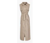 Houndstooth wool, silk and linen-blend midi shirt dress - Neutral