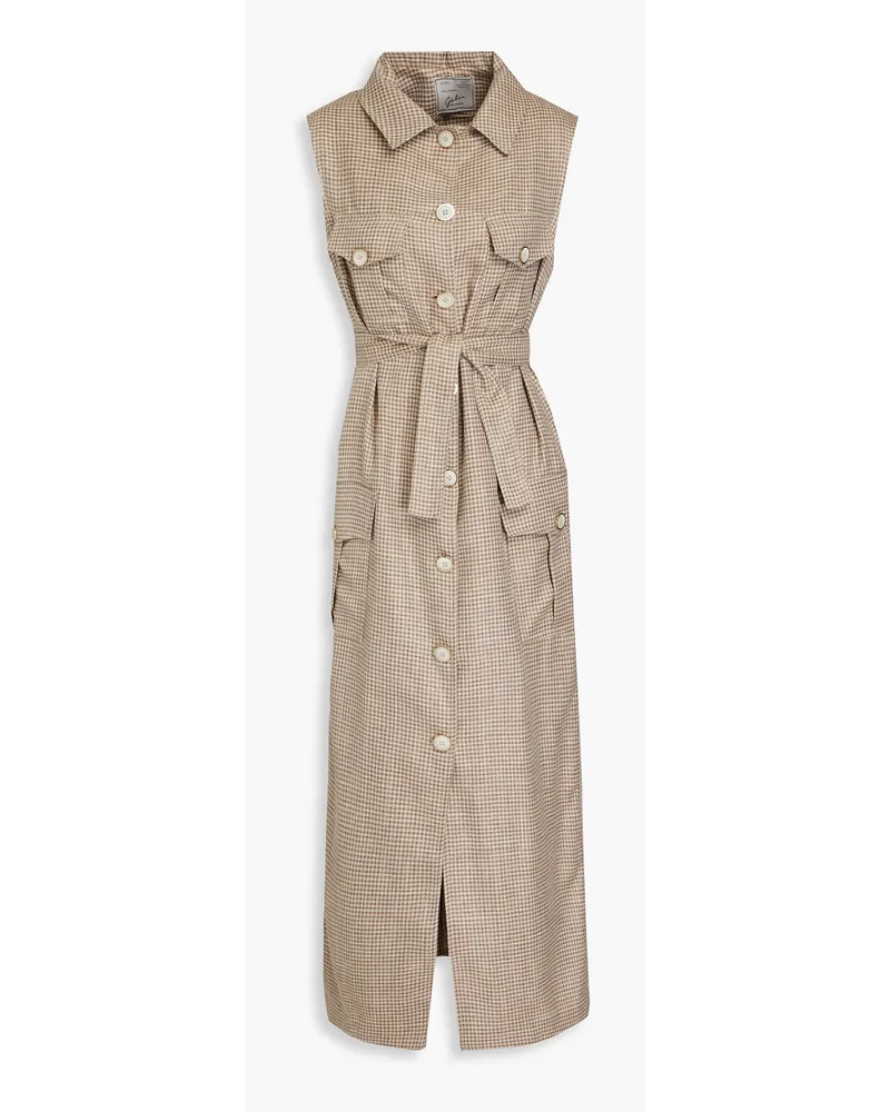 Giuliva Heritage Collection Houndstooth wool, silk and linen-blend midi shirt dress - Neutral Neutral