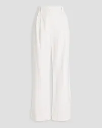 Brunello Cucinelli Bead-embellished cotton and ramie-blend twill wide-leg pants - White White