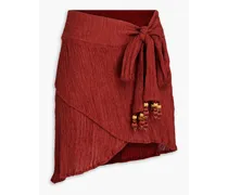 Selena wrap-effect crinkled bamboo and silk-blend mini skirt - Red