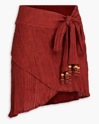 Savannah Morrow Selena wrap-effect crinkled bamboo and silk-blend mini skirt - Red Red