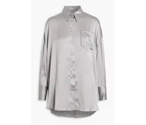 Bead-embellished silk-blend satin shirt - Gray
