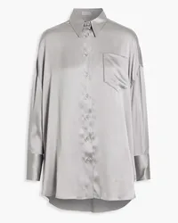 Brunello Cucinelli Bead-embellished silk-blend satin shirt - Gray Gray