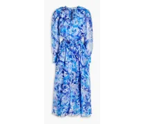 Cutout floral-print georgette midi dress - Blue