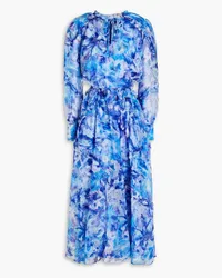 Marchesa Cutout floral-print georgette midi dress - Blue Blue