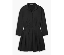 Pleated cotton and hemp-blend poplin mini shirt dress - Black