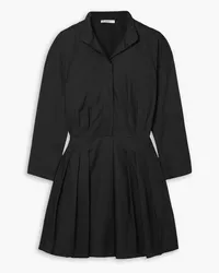 Vince Pleated cotton and hemp-blend poplin mini shirt dress - Black Black