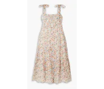Georgia floral-print broderie anglaise linen and cotton-blend midi dress - Yellow