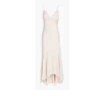 Asymmetric satin-crepe maxi dress - White