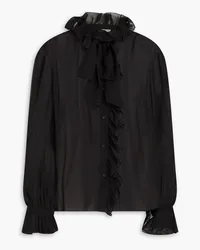 Frame Denim Ruffled pussy-bow silk-chiffon blouse - Black Black