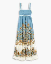 Zimmermann Tiered floral-print ramie midi dress - Blue Blue