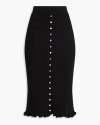 Paco Rabanne Button-detailed ribbed cotton-blend midi skirt - Black Black