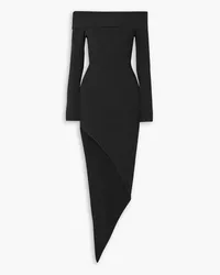 David Koma Off-the-shoulder asymmetric ribbed-knit maxi dress - Black Black