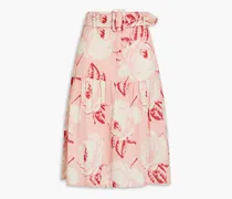 Gathered floral-print piqué skirt - Pink