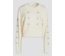 Embroidered wool and cashmere-blend sweater - White