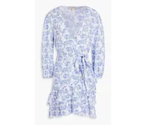 Legacy ruffled floral-print mousseline mini wrap dress - Blue