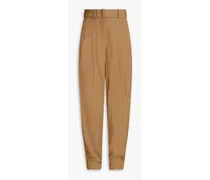 Drew belted pleated twill tapered pants - Neutral