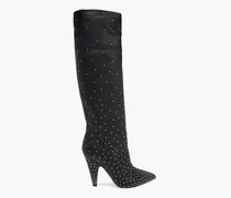 Studded pebbled-leather knee boots - Black