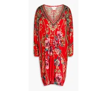 Crystal-embellished printed jersey mini dress - Red