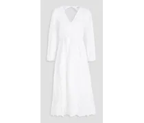 Macramé lace linen-blend midi dress - White