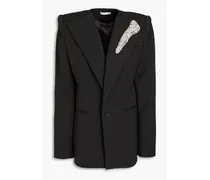 Double-breasted crystal-embellished wool-blend blazer - Gray