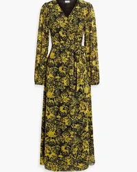 Ganni Printed mesh midi wrap dress - Yellow Yellow