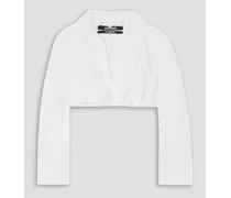 Bahia cropped twist-front cotton-blend poplin shirt - White