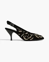 Tory Burch Crystal-embellished suede slingback pumps - Black Black