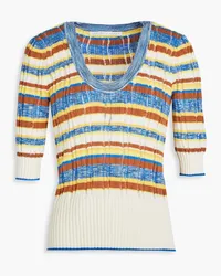 Veronica Beard Chantal striped pointelle-knit cotton-blend sweater - Blue Blue