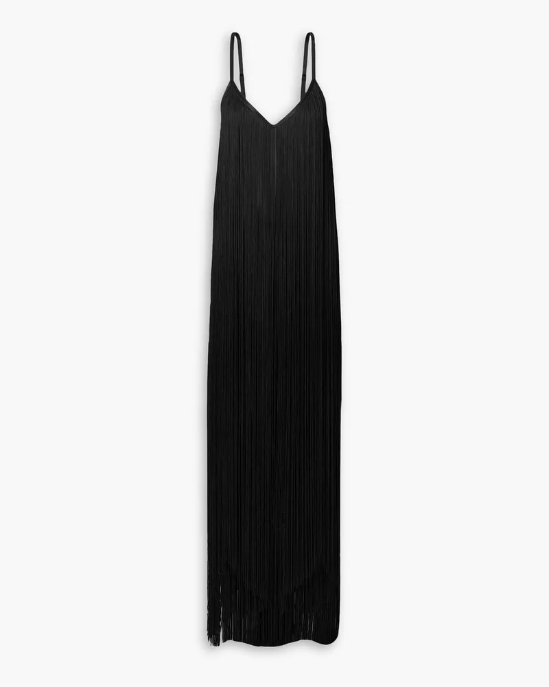 Alexander Wang Fringed grosgrain-trimmed tulle maxi dress - Black Black