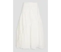 Tiered linen-blend gauze midi skirt - White