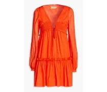 Brynn shirred cotton and silk-blend voile mini dress - Orange