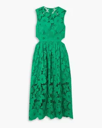 Self-Portrait Cutout embroidered cotton guipure lace midi dress - Green Green