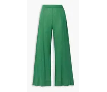 Elira crinkled cotton-gauze wide-leg pants - Green