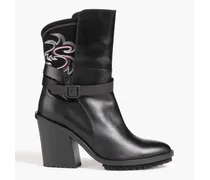Sacai Embroidered suede and leather ankle boots - Black Black