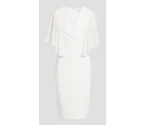 Wrap-effect chiffon-paneled crepe dress - White
