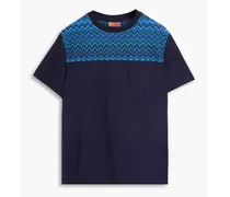 Crochet-knit and cotton-jersey T-shirt - Blue