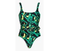 Belted printed swimsuit - Green