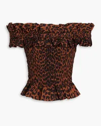 Ganni Off-the-shoulder leopard-print cotton top - Animal print Animal