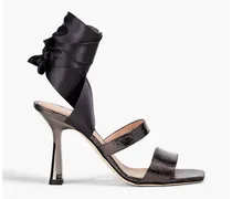 Metallic lizard-effect leather and satin sandals - Black