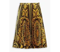 Pleated printed satin-twill skirt - Yellow