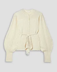 DÔEN Fostine belted pointelle-knit alpaca and silk-blend cardigan - White White