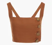 Cropped cutout linen top - Brown