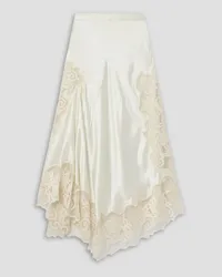 Ulla Johnson Cressida asymmetric appliquéd tulle-trimmed silk-charmeuse maxi skirt - White White