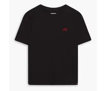 Embroidered slub cotton-jersey T-shirt - Black