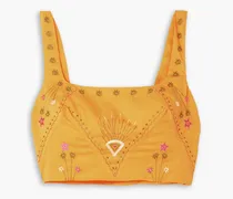 Cinderella Stromboli cropped embroidered cotton-voile top - Yellow