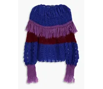 Fringed open-knit mohair-blend sweater - Blue