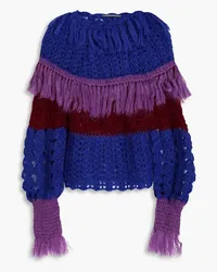 Alberta Ferretti Fringed open-knit mohair-blend sweater - Blue Blue