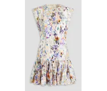 Floral-print linen-gauze mini dress - White