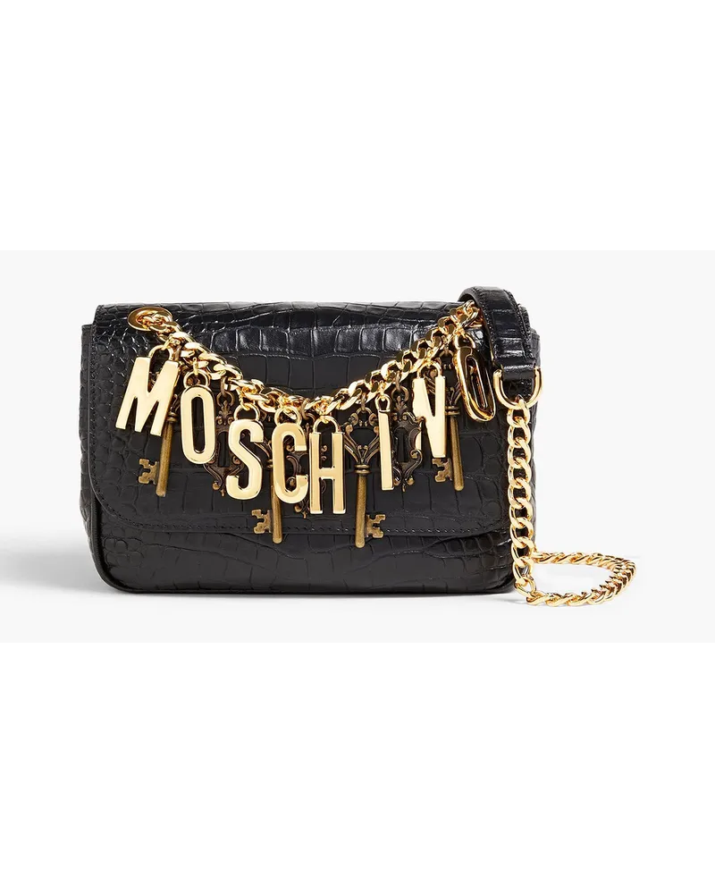 Moschino Embellished croc-effect leather shoulder bag - Black Black